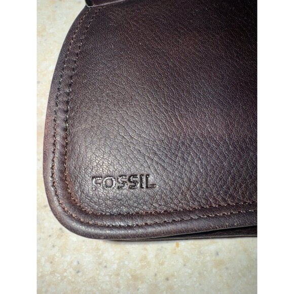 Vintage Fossil Kiss Lock Genuine Brown Leather Card Holder Coin Purse Wallet - Picture 3 of 15